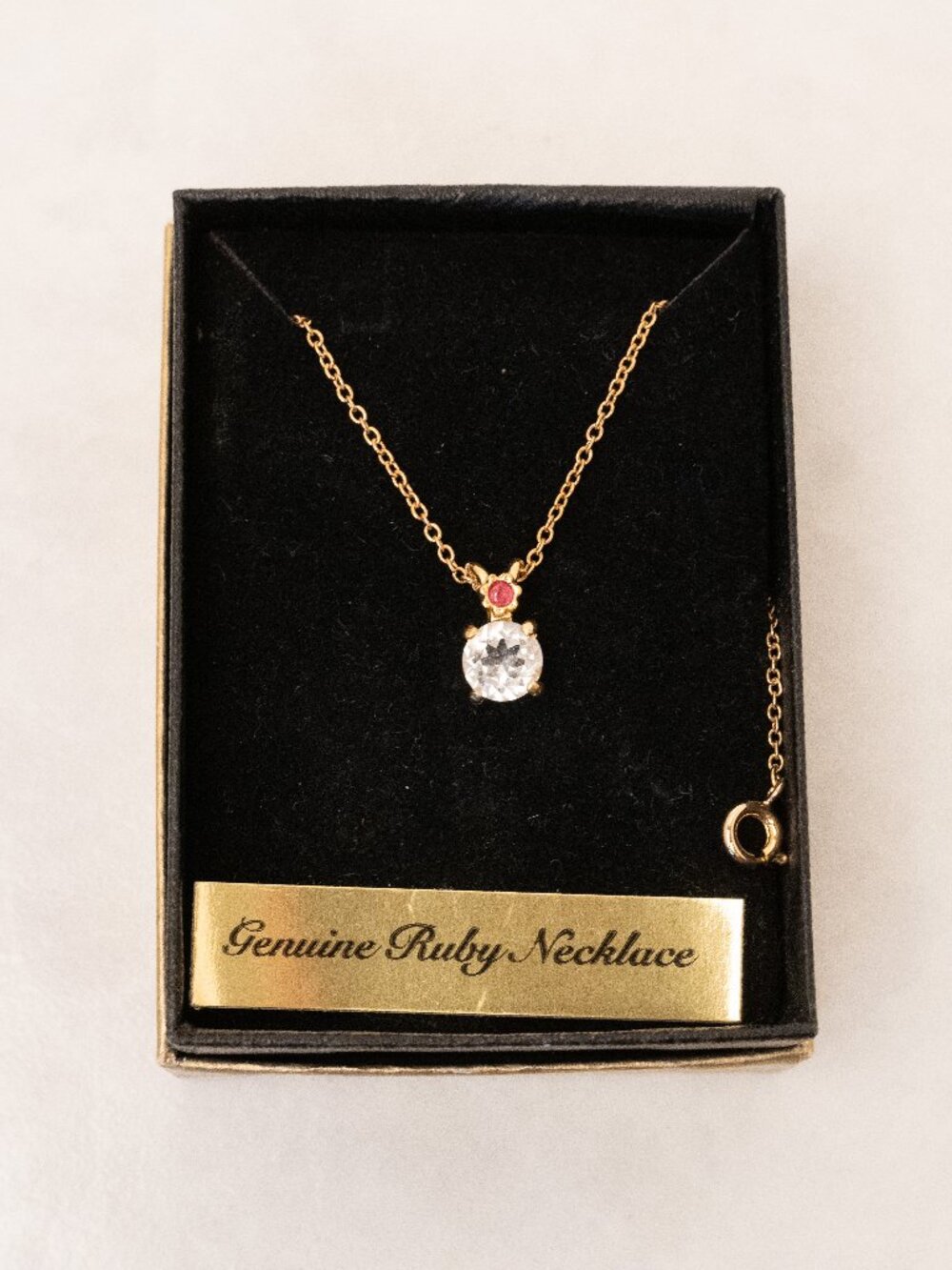 Vintage Van Doran Ruby and Crystal Gold Pendant Necklace
